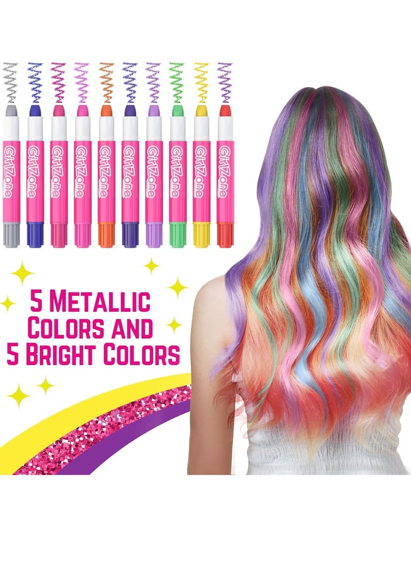 GirlZone GirlZone Hair Chalks Set, 10-Piece, Easy to Apply and Remove, Temporary Multicolor Hair Color for Kids Dress Up Parties, Role Play, Gift-Ready Vibrant  - Image 2
