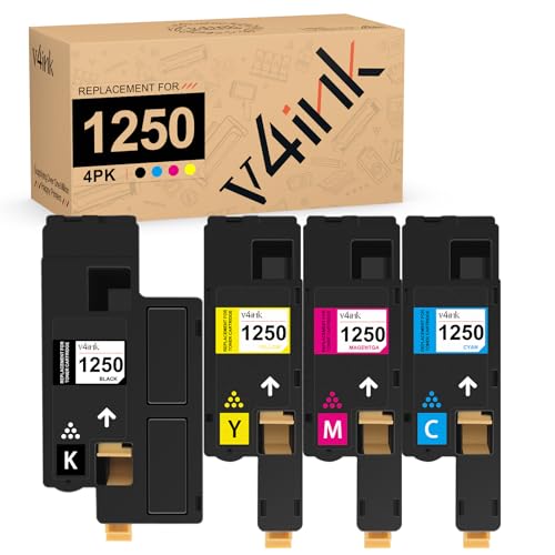 V4ink خرطوشة حبر بديلة عالية الإنتاجية متوافقة مع Dell 1250 810WH C5GC3 XMX5D WM2JC (KCMY، 4 عبوات) للاستخدام في طابعة Dell 1250c Dell C1760nw 1350cnw 1355cn 1355cnw C1765nf C1765nfw - Image 1
