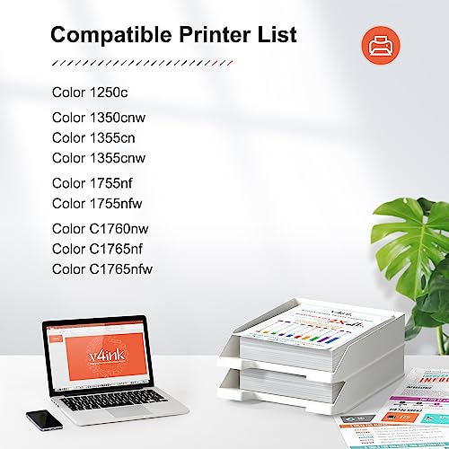 V4ink خرطوشة حبر بديلة عالية الإنتاجية متوافقة مع Dell 1250 810WH C5GC3 XMX5D WM2JC (KCMY، 4 عبوات) للاستخدام في طابعة Dell 1250c Dell C1760nw 1350cnw 1355cn 1355cnw C1765nf C1765nfw - Image 2