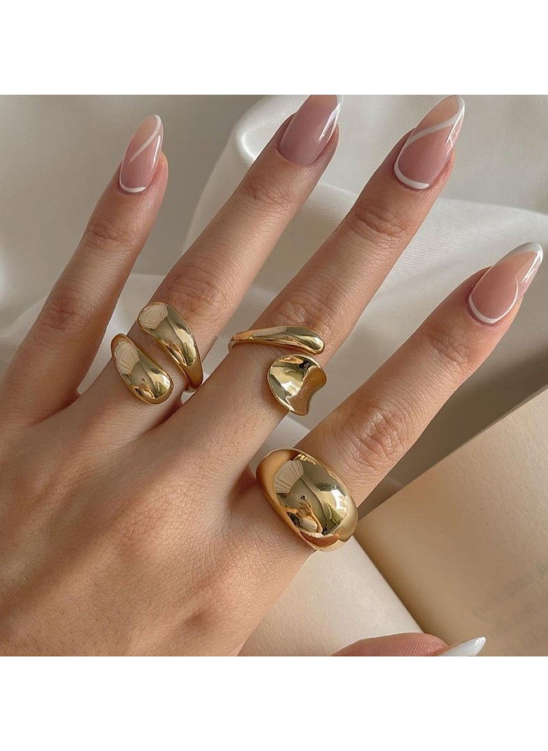 Huitich 3-Piece Gold-Tone Minimalist Ring Set  - Image 4