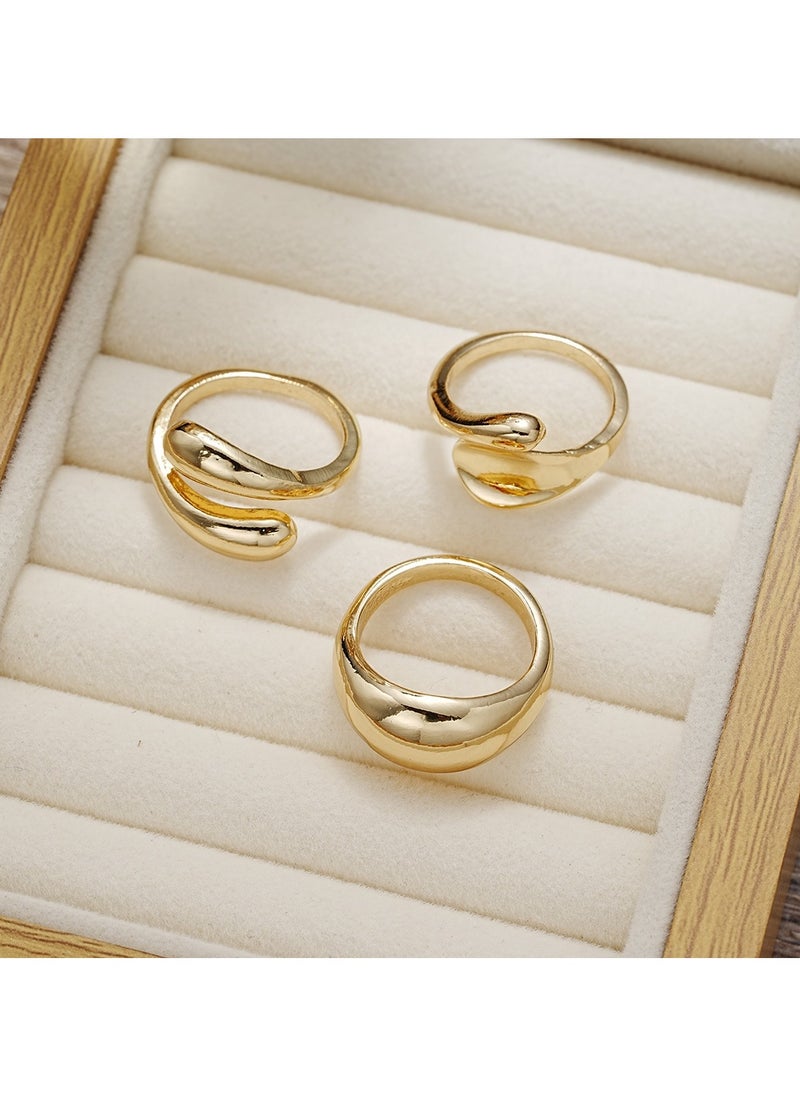 Huitich 3-Piece Gold-Tone Minimalist Ring Set  - Image 3