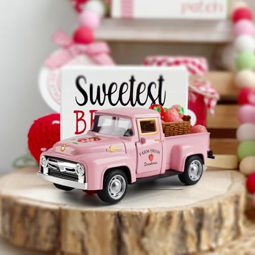 CRAFLOX Strawberry Truck Decoration – Cute Strawberry Car Decor, Spring Summer Vintage Truck Decorations, Tray Farmhouse, Table Kitchen Centerpiece Cake Decorations - Image 5