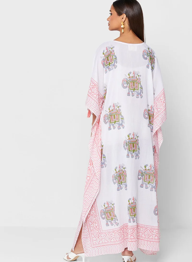ARABIAN CLOSET Cape Sleeve Printed Kaftan