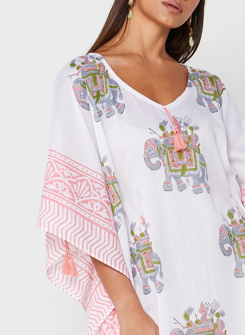 ARABIAN CLOSET Cape Sleeve Printed Kaftan