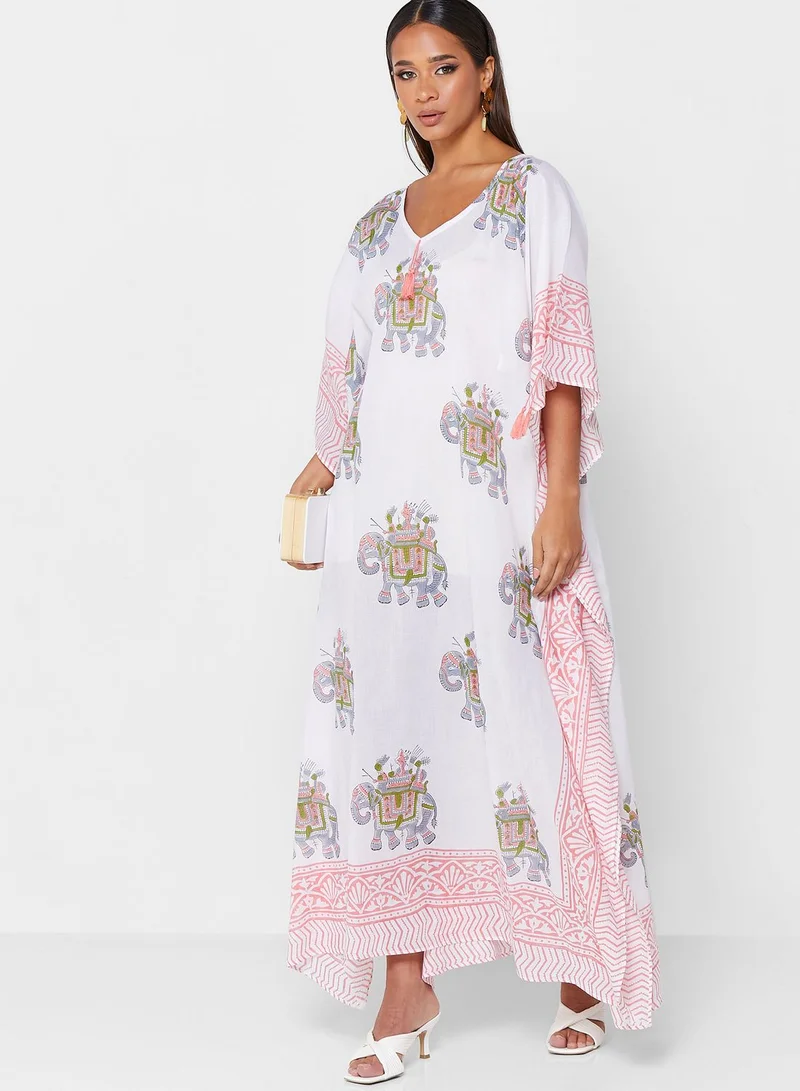 ARABIAN CLOSET Cape Sleeve Printed Kaftan