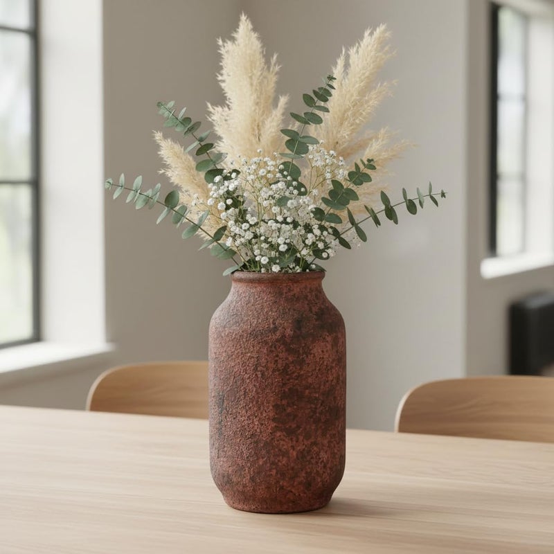 Wancetang Terracotta Vase, Large Rustic Ceramic Vase, Farmhouse Decor for Living Room, Shelf, Mantle, Entryway, Room Decor, 9 Inch, Brown - Image 4