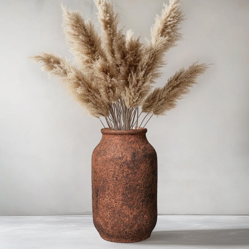 Wancetang Terracotta Vase, Large Rustic Ceramic Vase, Farmhouse Decor for Living Room, Shelf, Mantle, Entryway, Room Decor, 9 Inch, Brown - Image 1