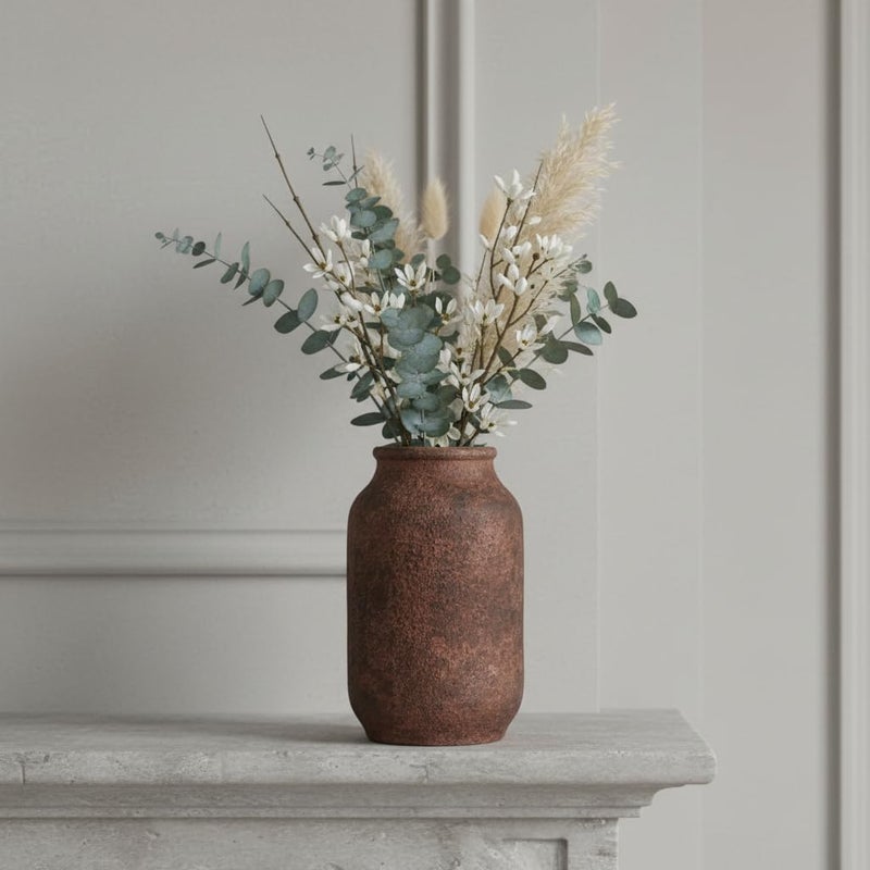 Wancetang Terracotta Vase, Large Rustic Ceramic Vase, Farmhouse Decor for Living Room, Shelf, Mantle, Entryway, Room Decor, 9 Inch, Brown - Image 5