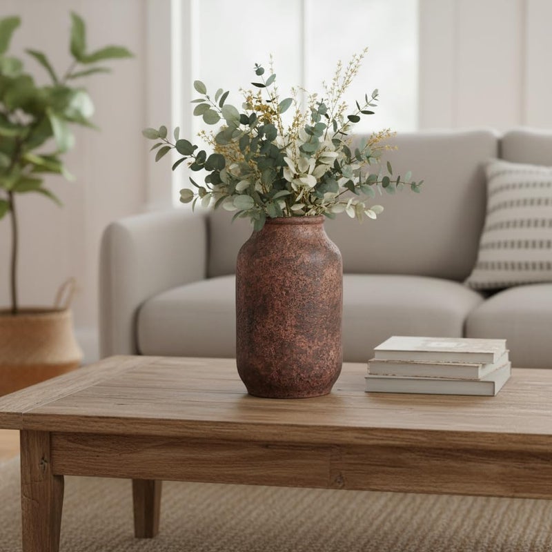 Wancetang Terracotta Vase, Large Rustic Ceramic Vase, Farmhouse Decor for Living Room, Shelf, Mantle, Entryway, Room Decor, 9 Inch, Brown - Image 3