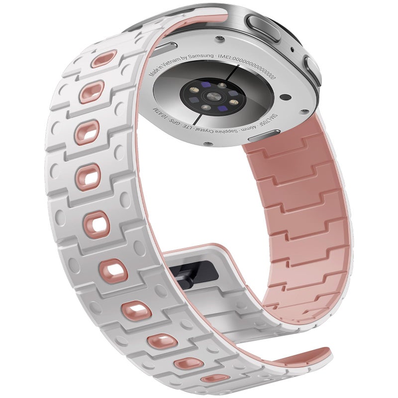 Bandletic Silicone Magnetic Band Compatible with Samsung Galaxy Watch 8 40mm 44mm 8 Classic 46mm 2025 No Gap Soft Sport Wristbands Breathable Replacement Strap for Men Women WhitePink - Image 2