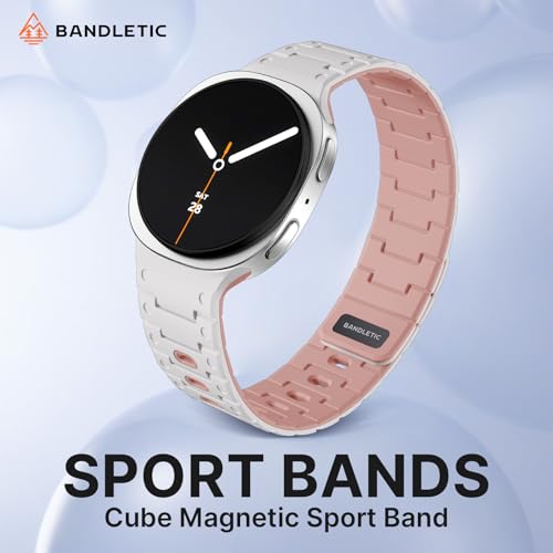 Bandletic Silicone Magnetic Band Compatible with Samsung Galaxy Watch 8 40mm 44mm 8 Classic 46mm 2025 No Gap Soft Sport Wristbands Breathable Replacement Strap for Men Women WhitePink - Image 3