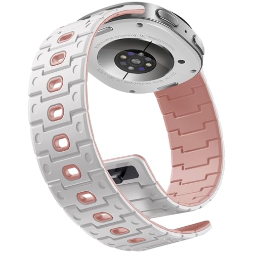 Bandletic Silicone Magnetic Band Compatible with Samsung Galaxy Watch 8 40mm 44mm 8 Classic 46mm 2025 No Gap Soft Sport Wristbands Breathable Replacement Strap for Men Women WhitePink - Image 1