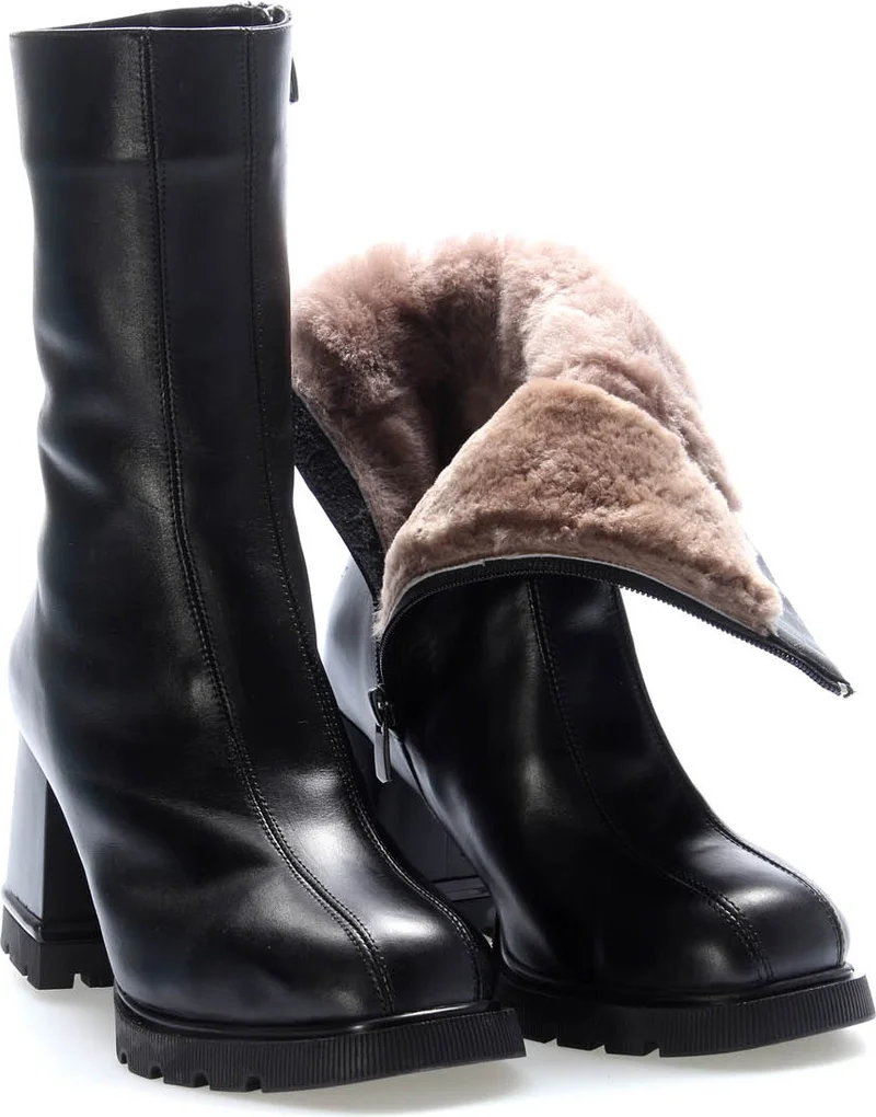 Fast Step Leather Fur Women's Thick Heeled Boots 212KZA444