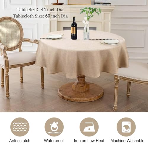 AUSSPVOCT Textured Linen 60 Inch Round Tablecloth Up to 40'' Tables, Waterproof Spill-Proof Wipeable Round Table Cloth Wrinkle Free Circle Dining Tablecover for Birthday Farmhouse Spring Easter Decor - Image 2