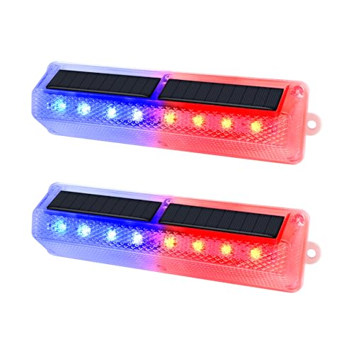 Aolyty Solar Warning Light, Bright Red and Blue Light Flashing Alternately Waterproof Emergency Caution Lights for Construction Site, Dock, Guardrails, Driveway, Beacon (Red & Blue) - Image 1