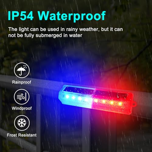Aolyty Solar Warning Light, Bright Red and Blue Light Flashing Alternately Waterproof Emergency Caution Lights for Construction Site, Dock, Guardrails, Driveway, Beacon (Red & Blue) - Image 4