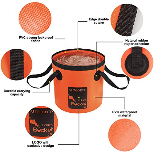 AUTODECO Collapsible Bucket 5 Gallon Container Folding Water Bucket Portable Wash Basin for Camping Fishing Travelling Outdoor Gardening Orange 1Pcs 20L - Image 5