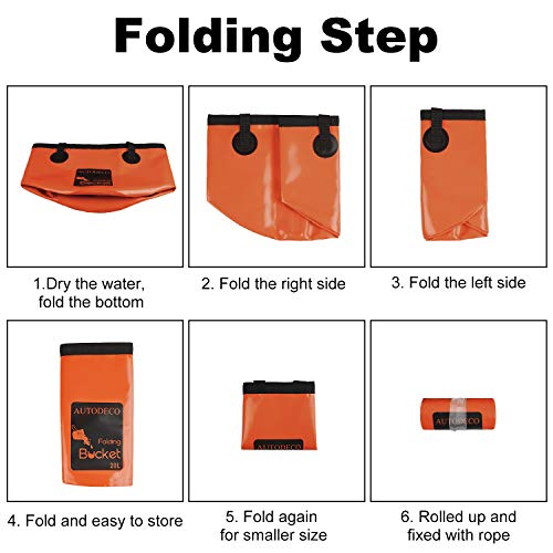 AUTODECO Collapsible Bucket 5 Gallon Container Folding Water Bucket Portable Wash Basin for Camping Fishing Travelling Outdoor Gardening Orange 1Pcs 20L - Image 4
