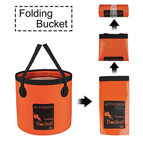 AUTODECO Collapsible Bucket 5 Gallon Container Folding Water Bucket Portable Wash Basin for Camping Fishing Travelling Outdoor Gardening Orange 1Pcs 20L - Image 2