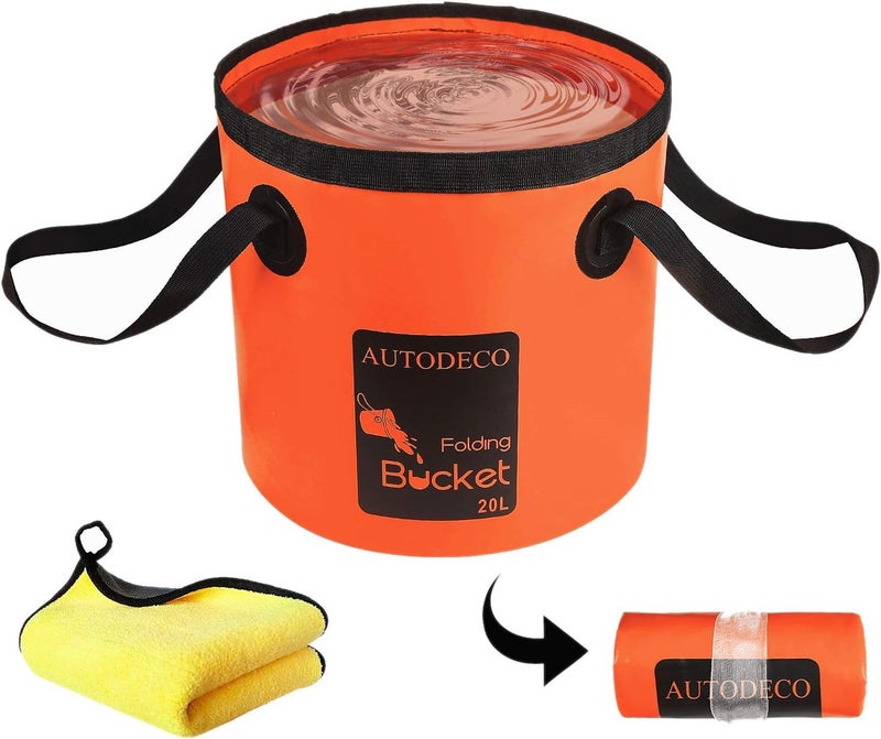 AUTODECO Collapsible Bucket 5 Gallon Container Folding Water Bucket Portable Wash Basin for Camping Fishing Travelling Outdoor Gardening Orange 1Pcs 20L - Image 1
