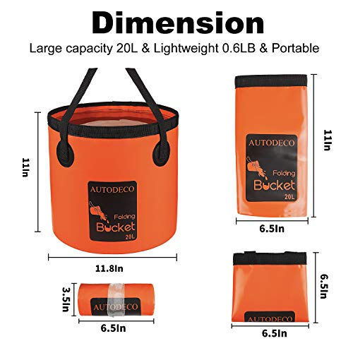 AUTODECO Collapsible Bucket 5 Gallon Container Folding Water Bucket Portable Wash Basin for Camping Fishing Travelling Outdoor Gardening Orange 1Pcs 20L - Image 3