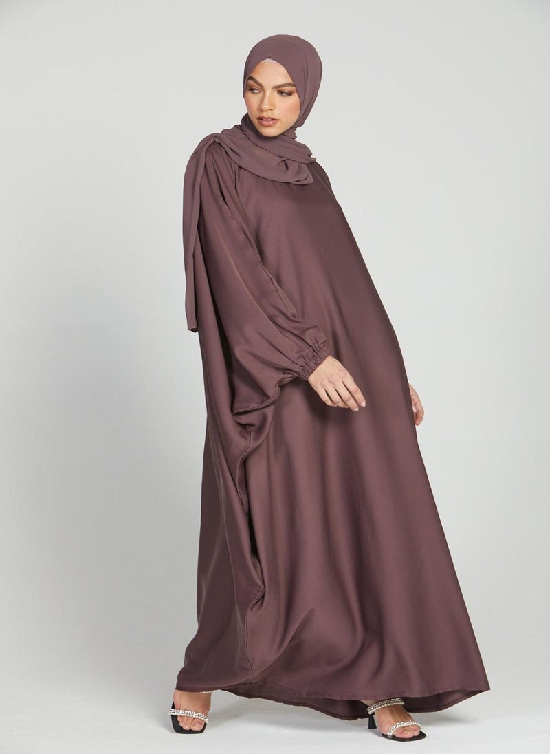 NUKHBAA Elegant Brown plain abaya wityh belt and Hijab-AB73  - Image 3