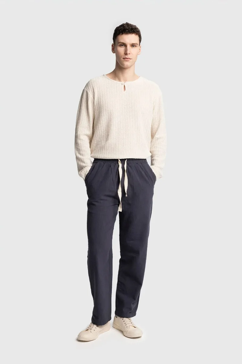 Giesto Navy Blue GIESTO Straight Leg Pants with Drawstring Waist for Men | Best Price UAE