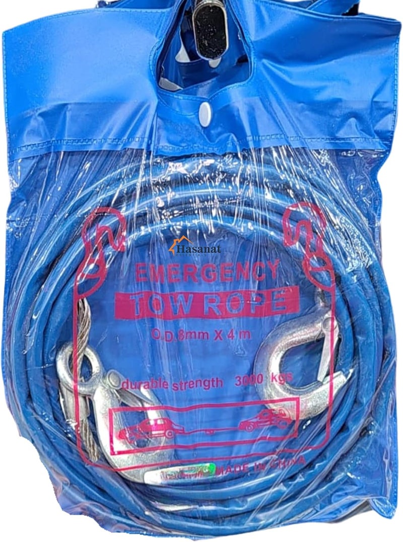 HASANAT ESSENTIALS Car Steel Wire Towing Cable with Hook 3ton x 8mm x 4m - Image 1