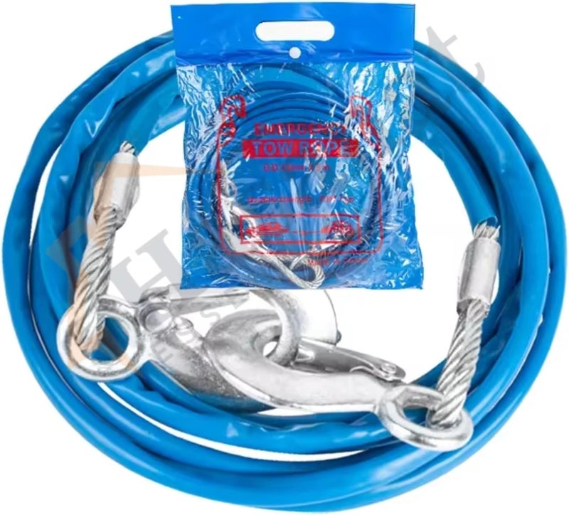 HASANAT ESSENTIALS Car Steel Wire Towing Cable with Hook 3ton x 8mm x 4m - Image 2
