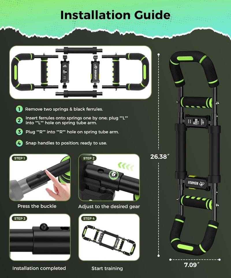 RENRUI Twister Arm Trainer & Chest Workout Equipment with Digital Display - Auto Reps & Calorie Estimator, 40-120 lbs - Image 5