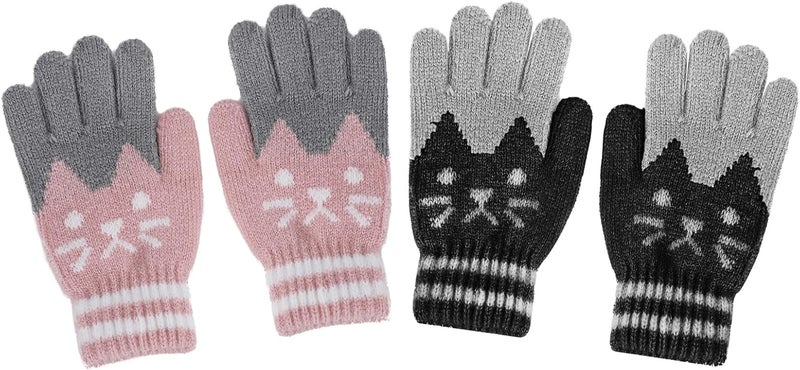 PURFUN Kids Cartoon Cat Full Finger Gloves Girls Boys Winter Thermal Skate Cycling Ski Knitted Gloves Mittens for 3-6 Yrs - Image 1