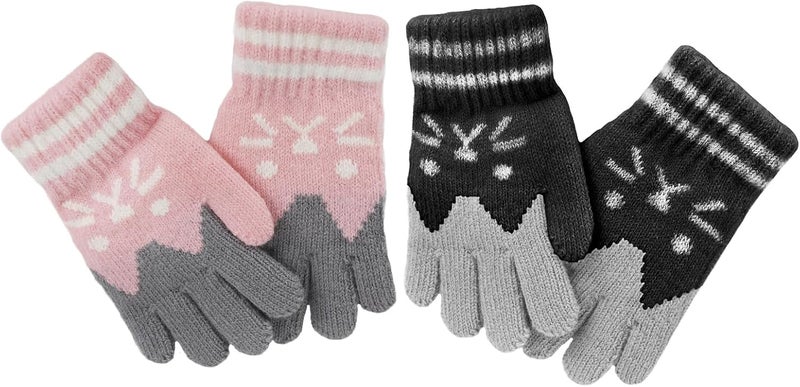 PURFUN Kids Cartoon Cat Full Finger Gloves Girls Boys Winter Thermal Skate Cycling Ski Knitted Gloves Mittens for 3-6 Yrs - Image 2