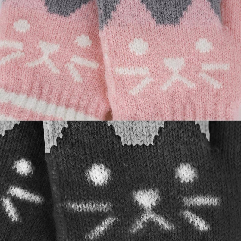 PURFUN Kids Cartoon Cat Full Finger Gloves Girls Boys Winter Thermal Skate Cycling Ski Knitted Gloves Mittens for 3-6 Yrs - Image 5