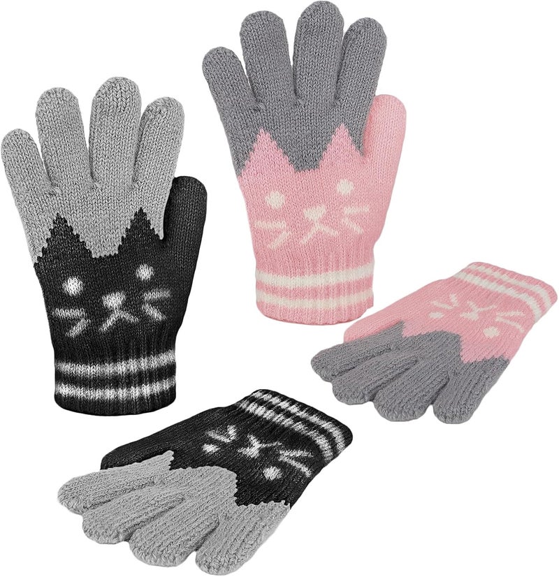 PURFUN Kids Cartoon Cat Full Finger Gloves Girls Boys Winter Thermal Skate Cycling Ski Knitted Gloves Mittens for 3-6 Yrs - Image 3