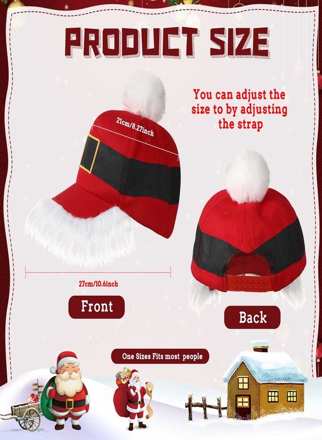 Vabean Christmas Santa Baseball Hat Unisex Christmas Hat Vintage Baseball Cap with Pom Ball Adjustable Santa cap for Men Women Holiday, Red White - Image 2