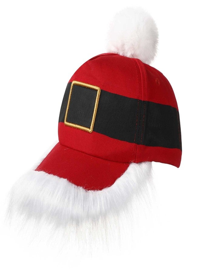 Vabean Christmas Santa Baseball Hat Unisex Christmas Hat Vintage Baseball Cap with Pom Ball Adjustable Santa cap for Men Women Holiday, Red White - Image 1