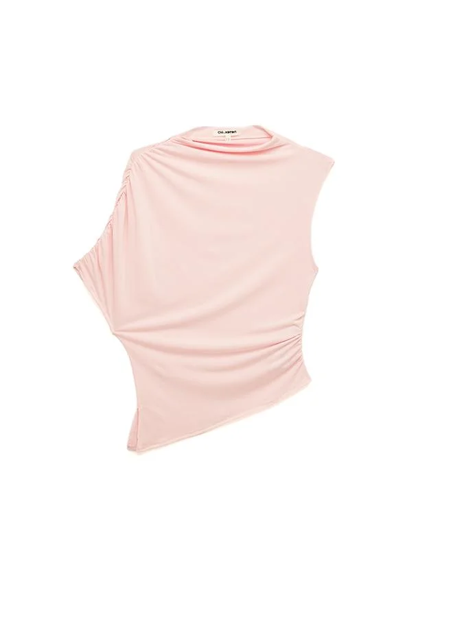 Koton  Draped Slim Fit Short Sleeved High Neck Asymmetrical Blouse for Women | Best Price UAE