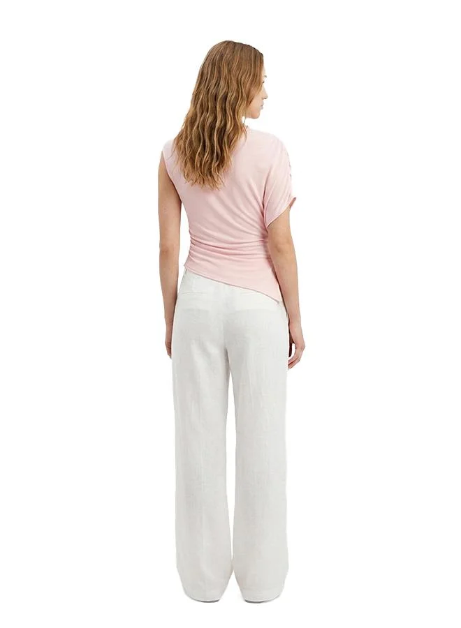 Koton  Draped Slim Fit Short Sleeved High Neck Asymmetrical Blouse for Women | Best Price UAE