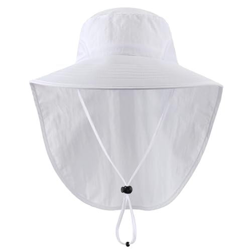 Home Prefer Outdoor UPF50 Sun Hat Wide Brim Mesh Fishing Hat with Neck Flap White - Image 3