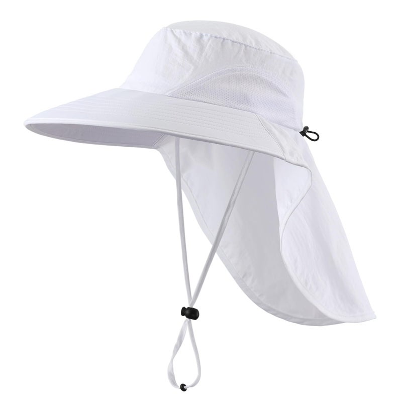 Home Prefer Outdoor UPF50 Sun Hat Wide Brim Mesh Fishing Hat with Neck Flap White - Image 2