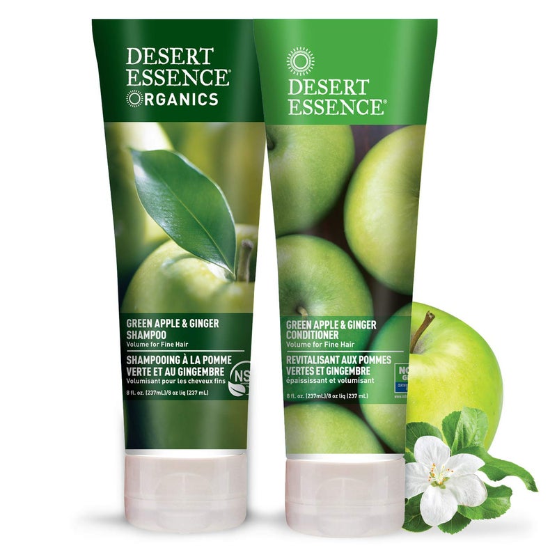 Desert Essence Green Apple & Ginger Shampoo & Conditioner Bundle - 8 Fl Ounce - Volume For Fine Hair - Natural - Deep Moisturizing - Antioxidants - Maca Root - Softer & Shinier - Smooth & Silky - Image 1