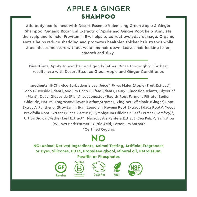 Desert Essence Green Apple & Ginger Shampoo & Conditioner Bundle - 8 Fl Ounce - Volume For Fine Hair - Natural - Deep Moisturizing - Antioxidants - Maca Root - Softer & Shinier - Smooth & Silky - Image 3