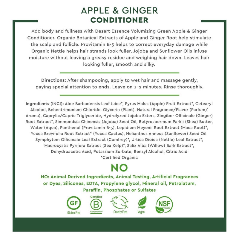 Desert Essence Green Apple & Ginger Shampoo & Conditioner Bundle - 8 Fl Ounce - Volume For Fine Hair - Natural - Deep Moisturizing - Antioxidants - Maca Root - Softer & Shinier - Smooth & Silky - Image 5