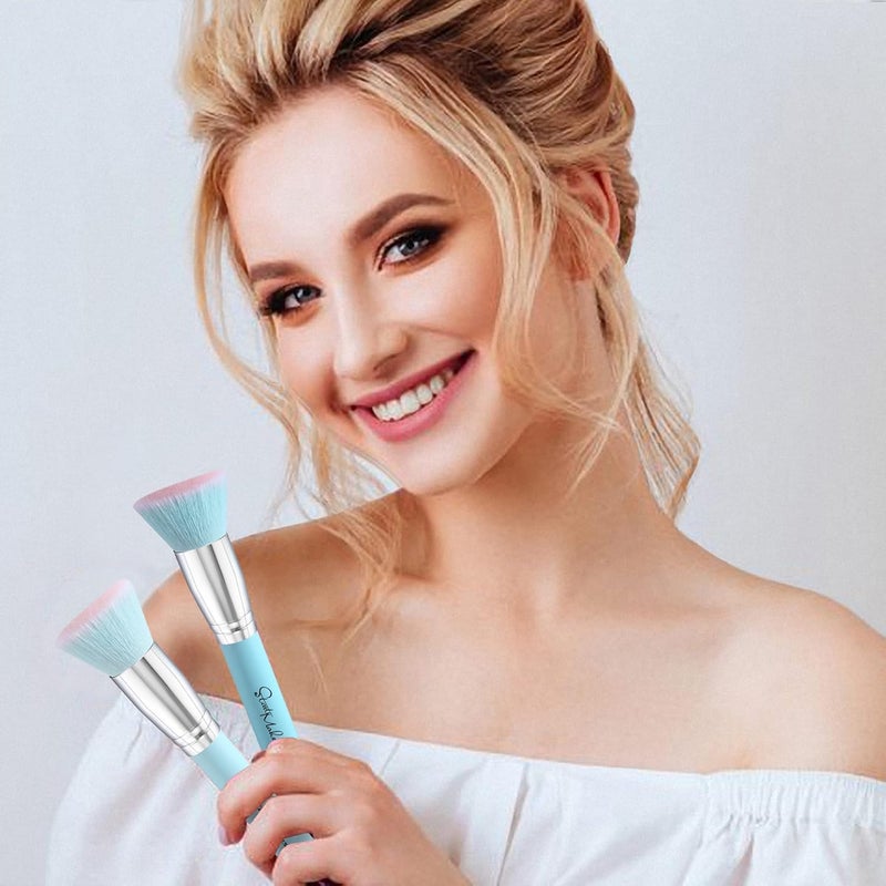 start makers Makeup Brushes Foundation Brush for Liquid Makeup, Flat Top Kabuki Foundation Brush Premium Make up Brushes Liquid Blending Mineral Powder Buffing Stippling Flawless Face Brush Makeup Tools(Blue) - Image 2