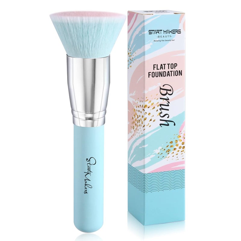 start makers Makeup Brushes Foundation Brush for Liquid Makeup, Flat Top Kabuki Foundation Brush Premium Make up Brushes Liquid Blending Mineral Powder Buffing Stippling Flawless Face Brush Makeup Tools(Blue) - Image 1