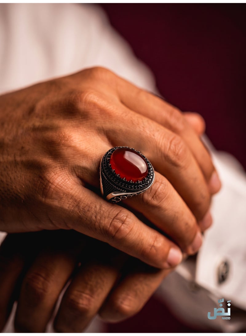 NADD Secret of Agate Ring | Luxury Men's 925 Sterling Ring with Rare Red Agate & Black Zircon – NADD - Image 3