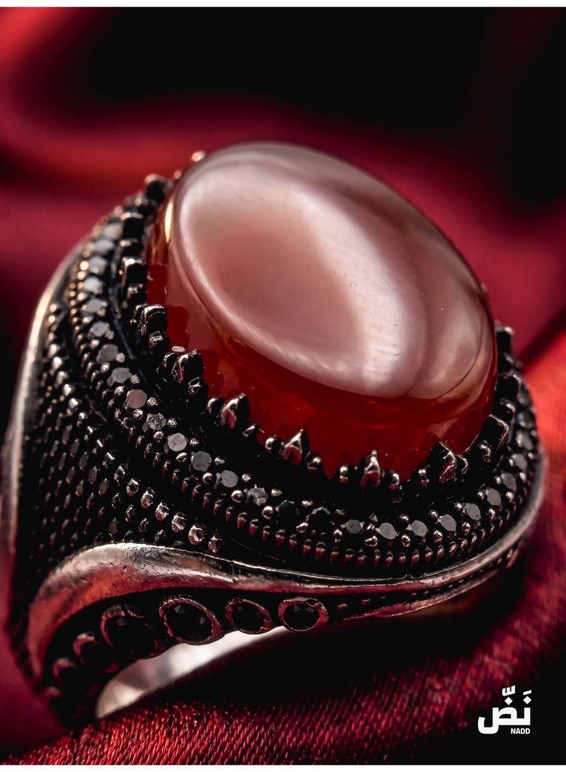 NADD Secret of Agate Ring | Luxury Men's 925 Sterling Ring with Rare Red Agate & Black Zircon – NADD - Image 2