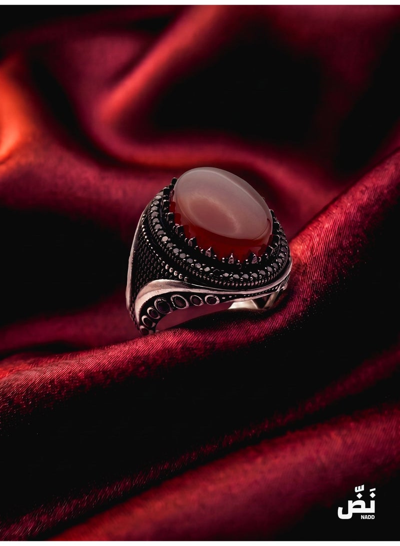 NADD Secret of Agate Ring | Luxury Men's 925 Sterling Ring with Rare Red Agate & Black Zircon – NADD - Image 1