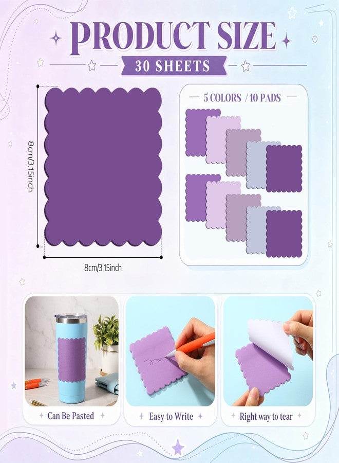 Epakh 10Pack Scalloped Line Sticky Note,3.15 x 3.15 Inch,Purple - Image 5