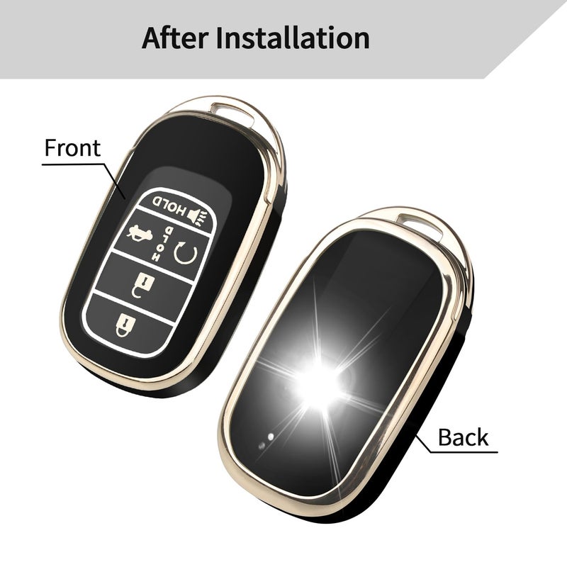 QBUC for Honda Key fob Cover with Keychain,Car Key Case Protector Compatible with 2022-2026 Honda Accord Civic HRV CRV Pilot Smart Remote Key (Gold Trim,Black) - Image 3
